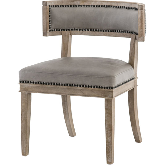 001 SI-1797424 | Primary Silo | Carter Dining Chair by Four Hands in light grey, whitewash parawood, matte aged brass nailhead. Made from top grain leather, solid parawood, iron in a cottage & farmhouse style.