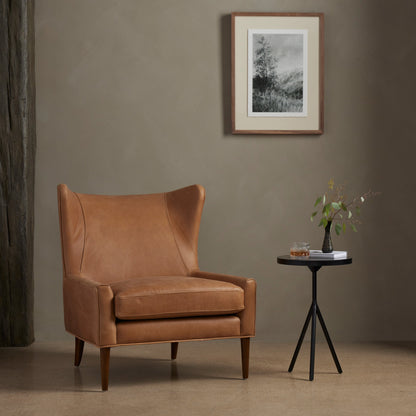 Marlow Wing Chair by Four Hands. Made from top grain leather, solid parawood, 100% polyester in a modern style.