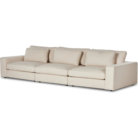 Bloor 3-Piece Sectional by Four Hands in clairmont sand. Made from 71% olefin, 30% polyester, solid pine, 50% fiber, 50% down in a modern style.