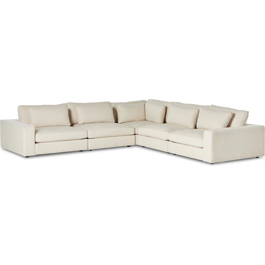 Bloor 5 Piece Sectional by Four Hands in clairmont sand. Made from 71% olefin, 30% polyester, solid pine, 50% fiber, 50% down in a modern style.