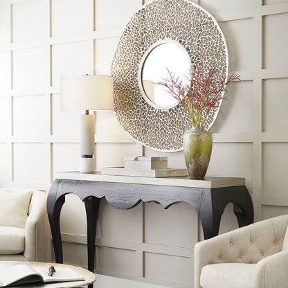 Dores Mirror by Cyan Design in nickel. Made from aluminum, mirrored glass in a coastal style.