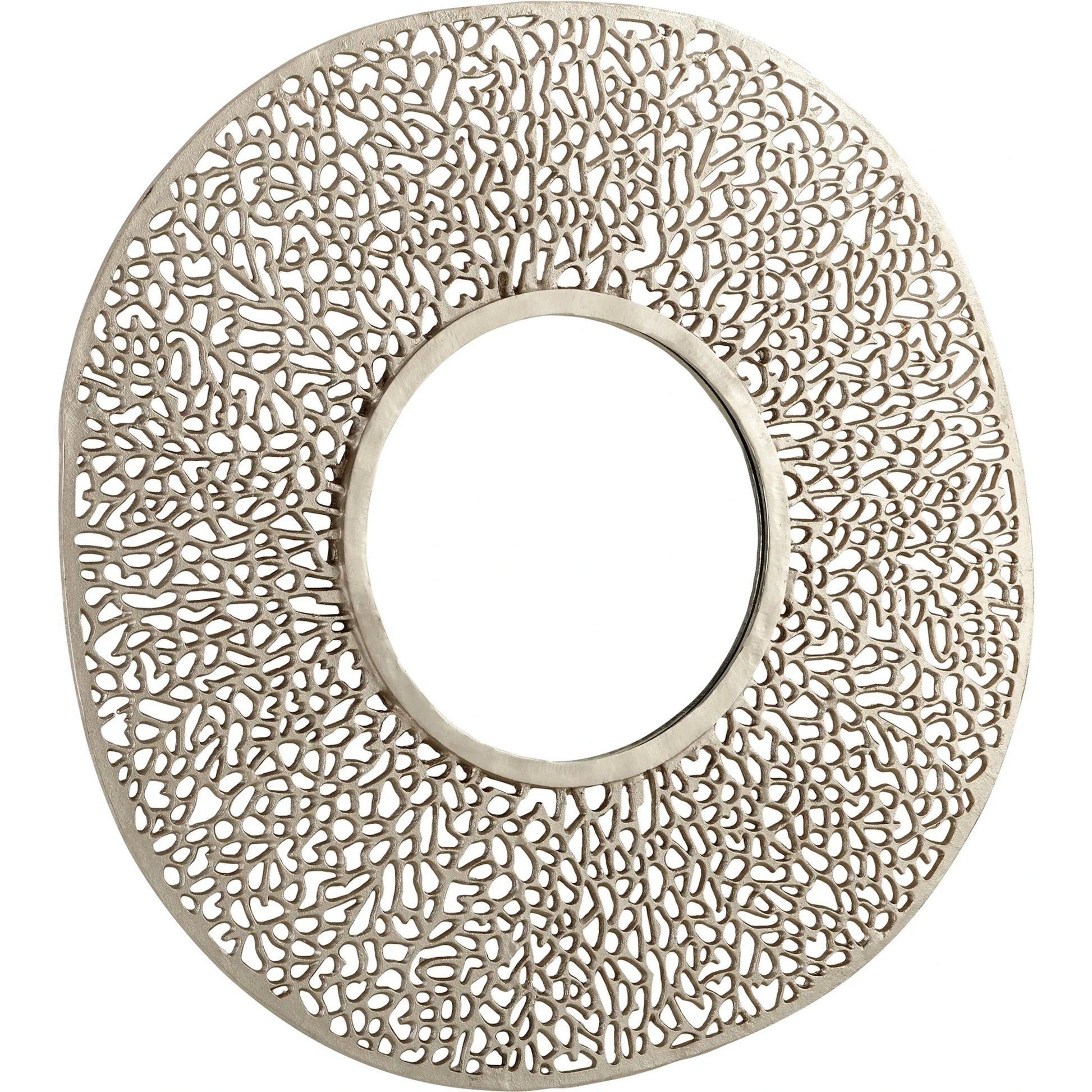 Dores Mirror by Cyan Design in nickel. Made from aluminum, mirrored glass in a coastal style.
