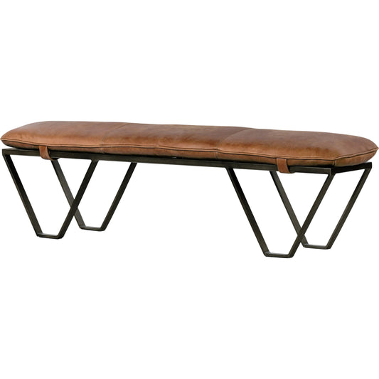 Darrow Bench by Four Hands in palermo cognac, light gunmetal. Made from top grain leather, iron, 100% polyester in a modern style.