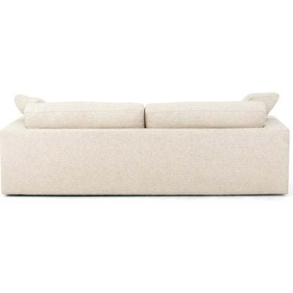 Plume Sofa by Four Hands in thames cream. Made from 66% polyester, 19% acrylic, 15% flax, linen, poplar plywood, 60% waterfowl feather, 40% polyester fiber in a modern style.