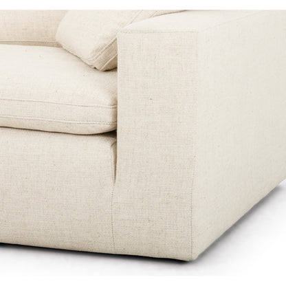 Plume Sofa by Four Hands in thames cream. Made from 66% polyester, 19% acrylic, 15% flax, linen, poplar plywood, 60% waterfowl feather, 40% polyester fiber in a modern style.