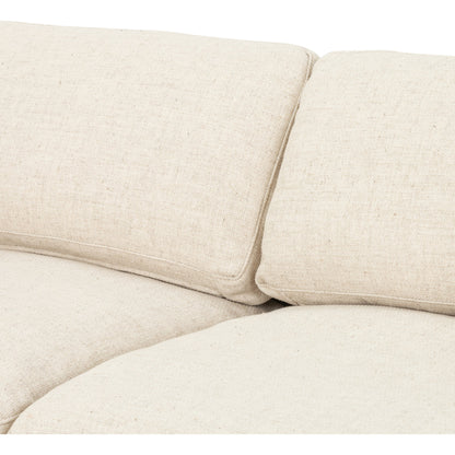 Plume Sofa by Four Hands in thames cream. Made from 66% polyester, 19% acrylic, 15% flax, linen, poplar plywood, 60% waterfowl feather, 40% polyester fiber in a modern style.