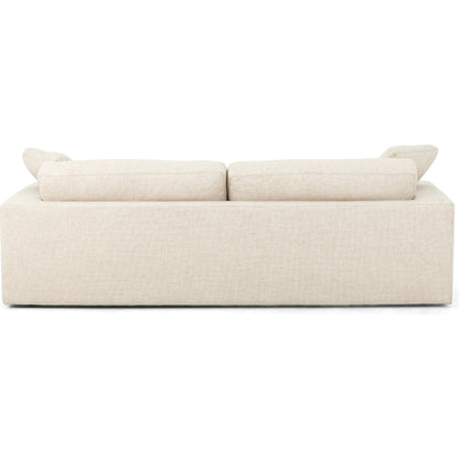 Plume Sofa by Four Hands in thames cream. Made from 66% polyester, 19% acrylic, 15% flax, linen, poplar plywood, 60% waterfowl feather, 40% polyester fiber in a modern style.