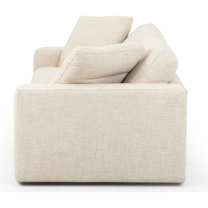 Plume Sofa by Four Hands in thames cream. Made from 66% polyester, 19% acrylic, 15% flax, linen, poplar plywood, 60% waterfowl feather, 40% polyester fiber in a modern style.