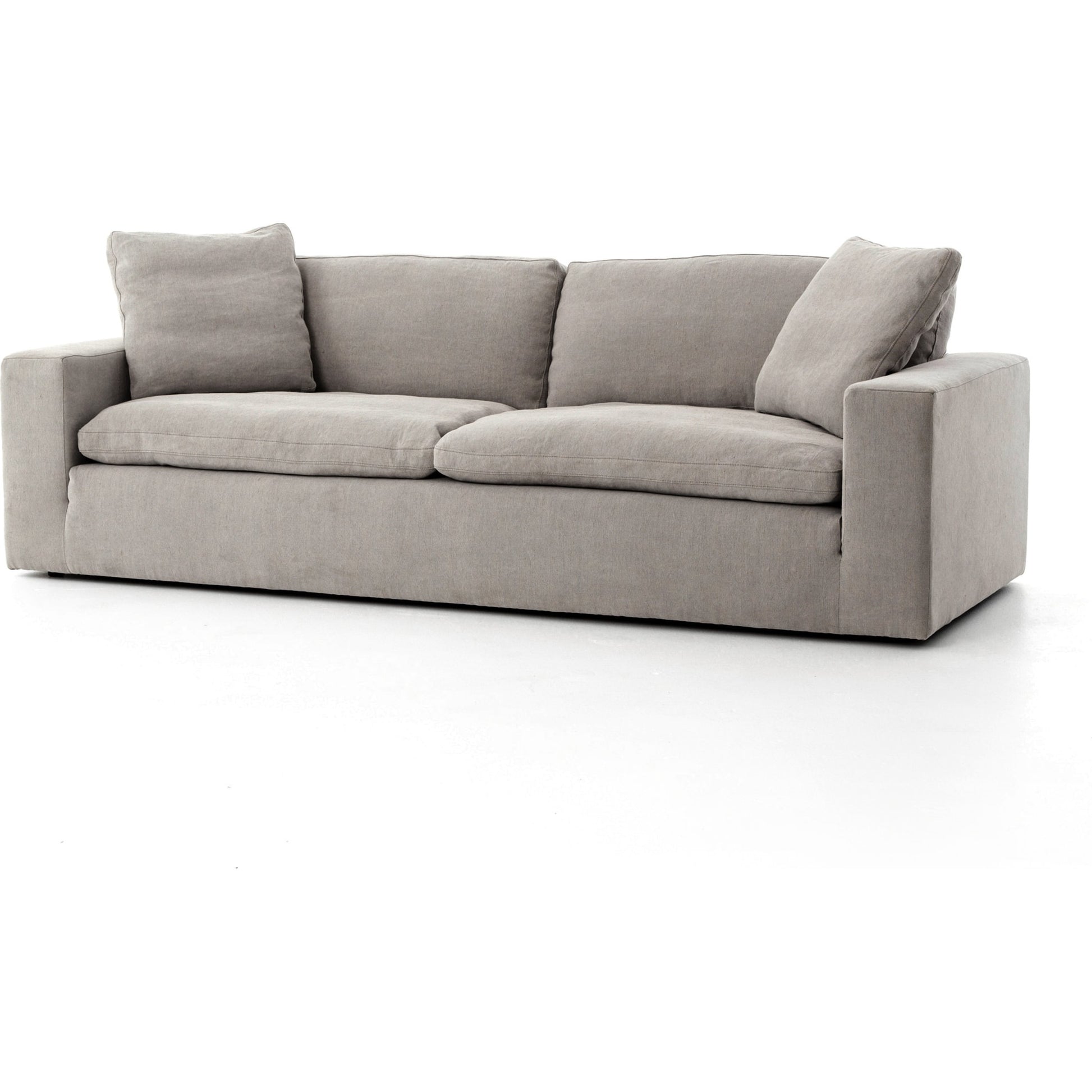 Plume Sofa by Four Hands in thames cream. Made from 66% polyester, 19% acrylic, 15% flax, linen, poplar plywood, 60% waterfowl feather, 40% polyester fiber in a modern style.