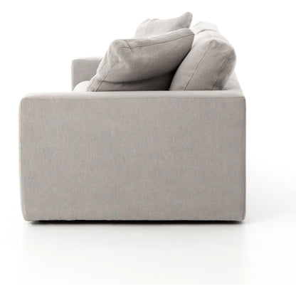 Plume Sofa by Four Hands in thames cream. Made from 66% polyester, 19% acrylic, 15% flax, linen, poplar plywood, 60% waterfowl feather, 40% polyester fiber in a modern style.