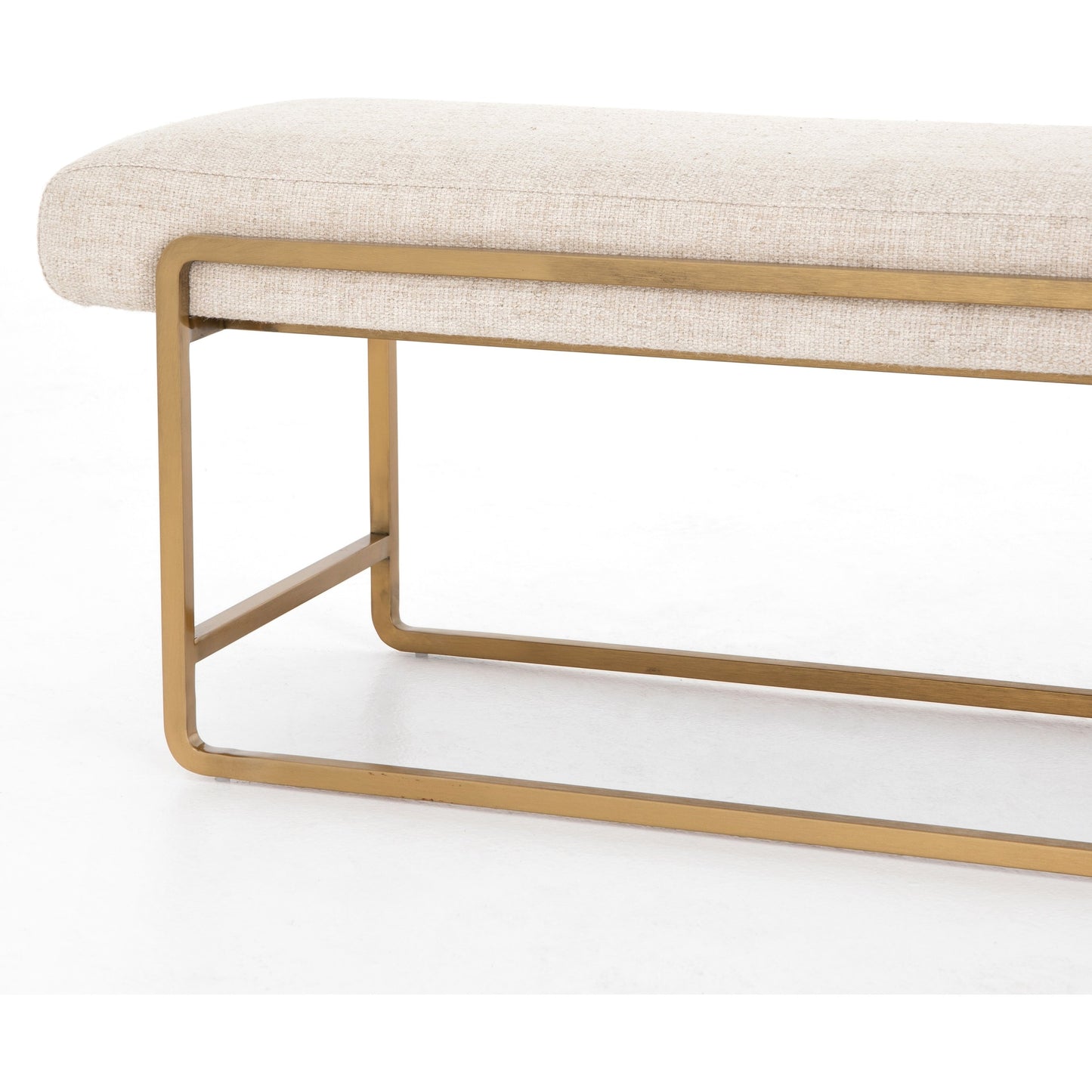 033 SR-810021 | Closeup | Sled Bench by Four Hands in thames cream. Made from 66% polyester, 19% acrylic, 15% flax, linen, stainless steel, poplar plywood in a modern style.
