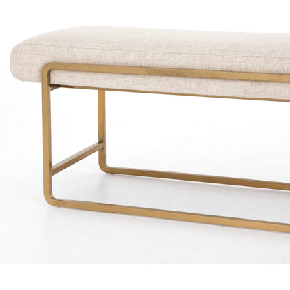 Sled Bench by Four Hands in thames cream. Made from 66% polyester, 19% acrylic, 15% flax, linen, stainless steel, poplar plywood in a modern style.