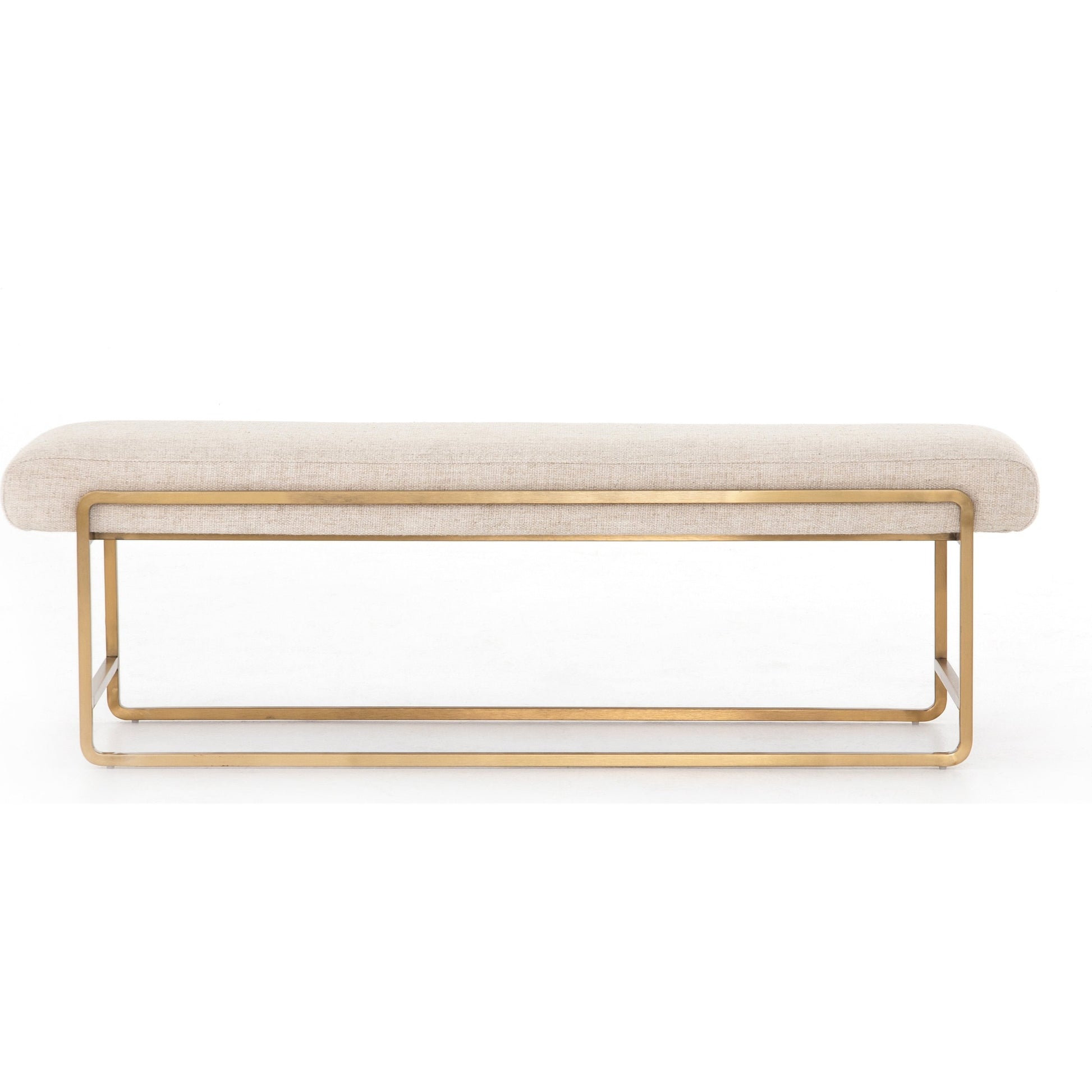 Sled Bench by Four Hands in thames cream. Made from 66% polyester, 19% acrylic, 15% flax, linen, stainless steel, poplar plywood in a modern style.