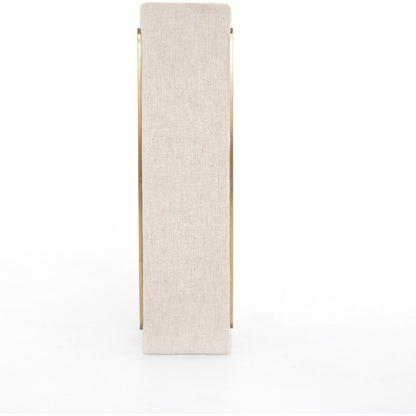 Sled Bench by Four Hands in thames cream. Made from 66% polyester, 19% acrylic, 15% flax, linen, stainless steel, poplar plywood in a modern style.