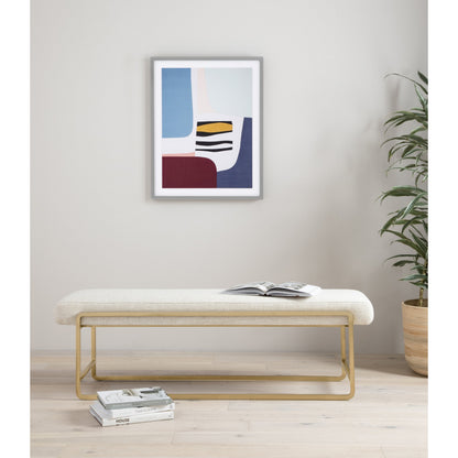 Sled Bench by Four Hands in thames cream. Made from 66% polyester, 19% acrylic, 15% flax, linen, stainless steel, poplar plywood in a modern style.