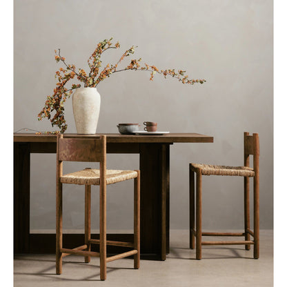 Erie Bar Table by Four Hands in dark smoked oak. Made from solid oak in a rustic style.