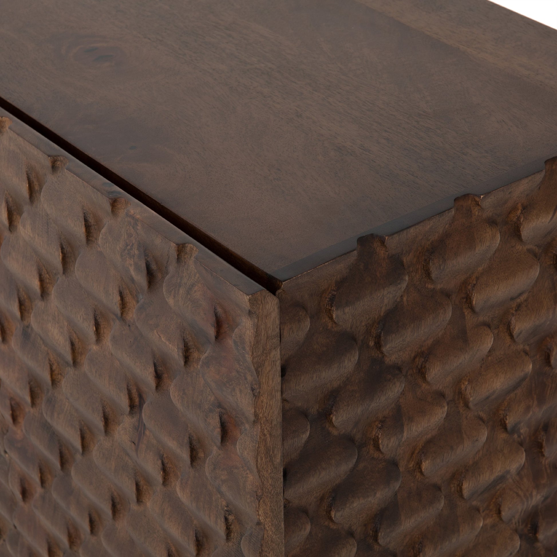 Rio Sideboard by Four Hands in round cut white wash, antique brass, white wash mango. Made from solid mango, iron in a eclectic & global style.