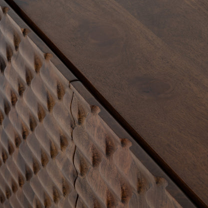 Rio Sideboard by Four Hands in round cut white wash, antique brass, white wash mango. Made from solid mango, iron in a eclectic & global style.