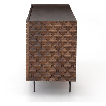 Rio Sideboard by Four Hands in round cut white wash, antique brass, white wash mango. Made from solid mango, iron in a eclectic & global style.