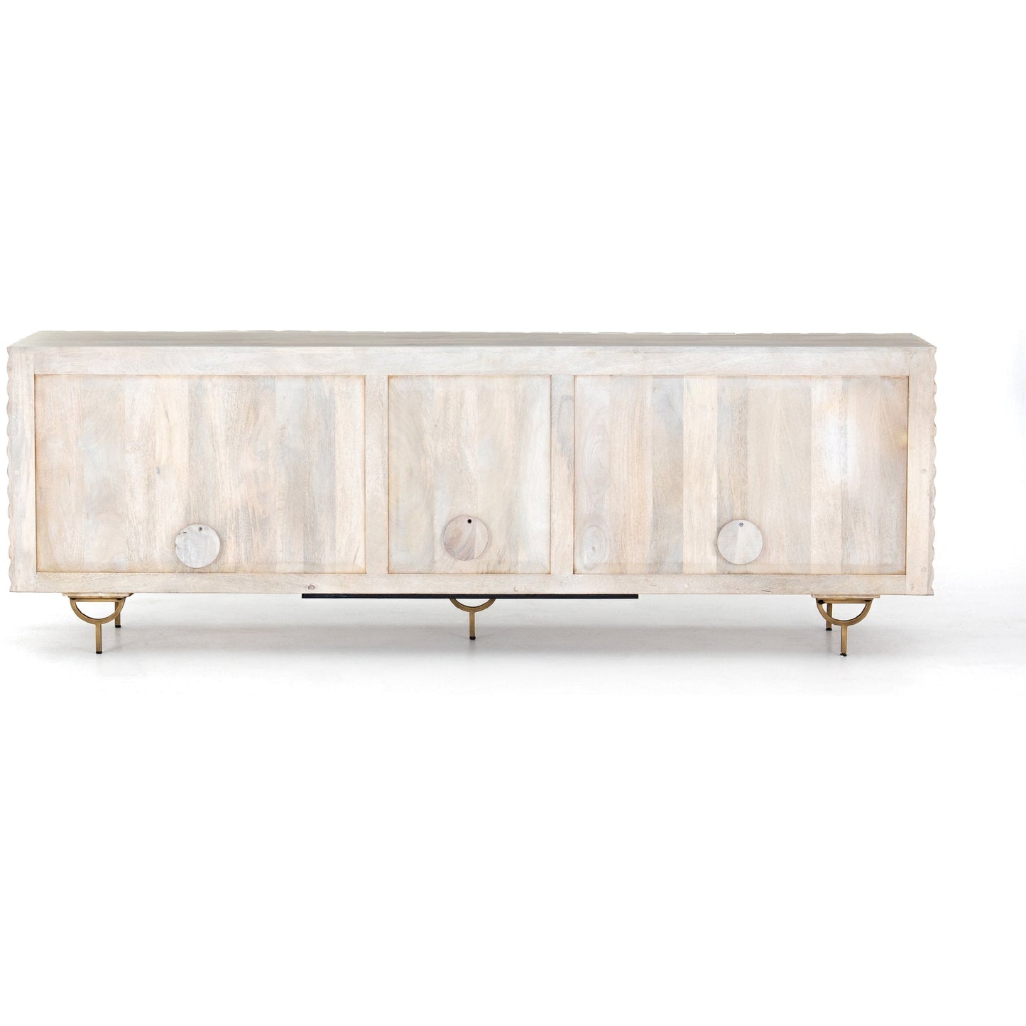 006 SI-1798137 | Additional Silo | Rio Sideboard by Four Hands in round cut white wash, antique brass, white wash mango. Made from solid mango, iron in a eclectic & global style.