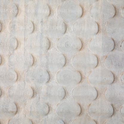 Rio Sideboard by Four Hands in round cut white wash, antique brass, white wash mango. Made from solid mango, iron in a eclectic & global style.