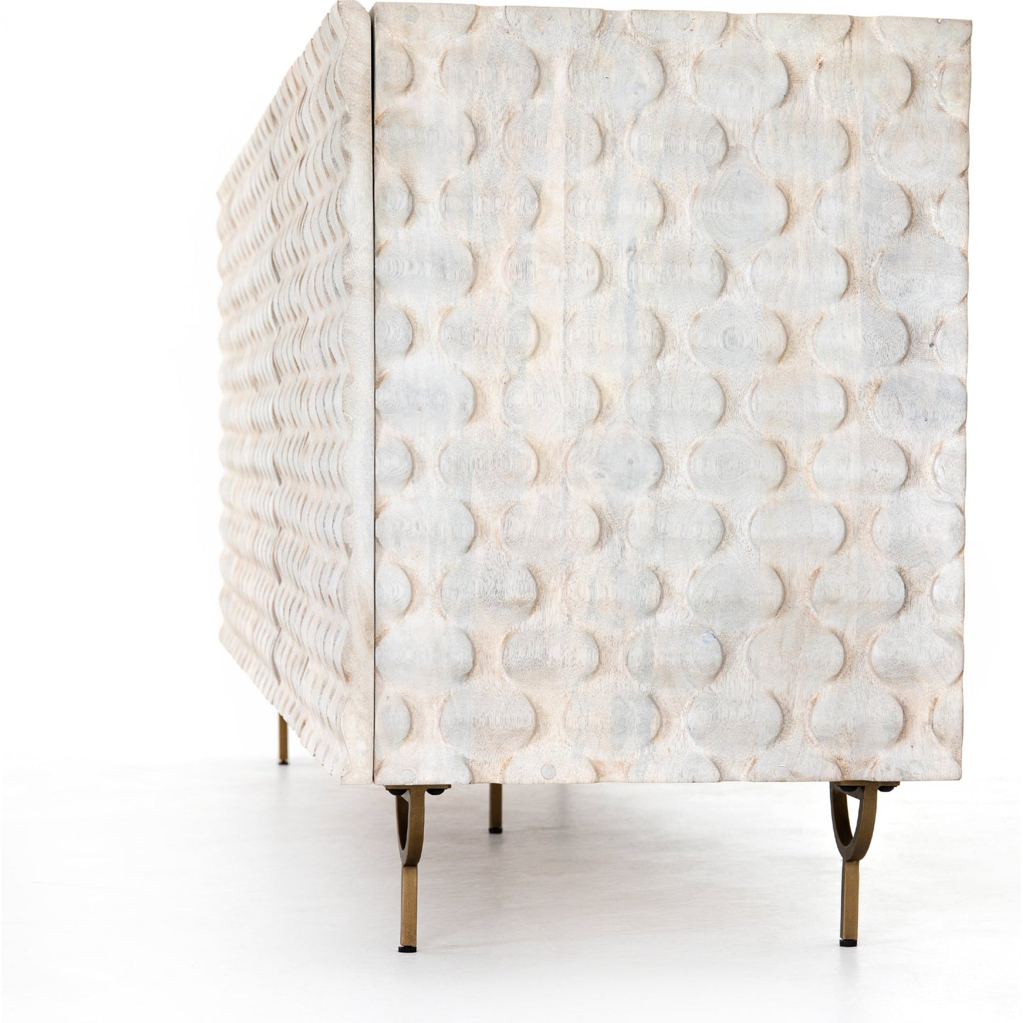 009 SI-1798137 | Additional Silo | Rio Sideboard by Four Hands in round cut white wash, antique brass, white wash mango. Made from solid mango, iron in a eclectic & global style.