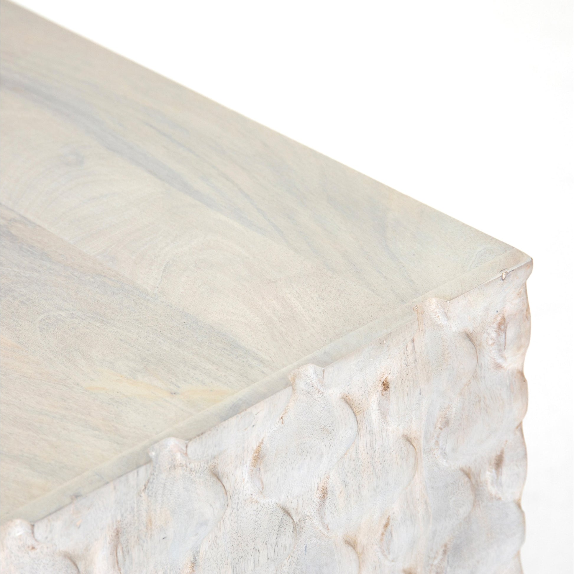 Rio Sideboard by Four Hands in round cut white wash, antique brass, white wash mango. Made from solid mango, iron in a eclectic & global style.