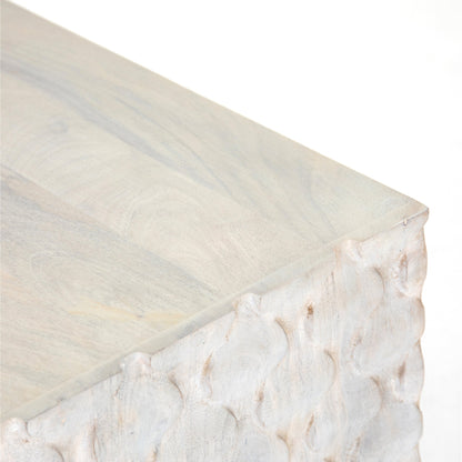 Rio Sideboard by Four Hands in round cut white wash, antique brass, white wash mango. Made from solid mango, iron in a eclectic & global style.