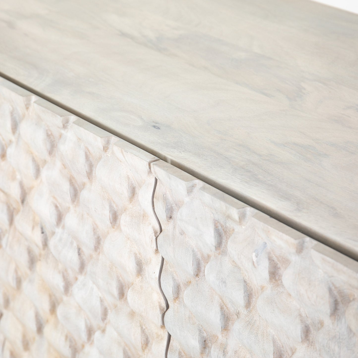 012 SI-1798137 | Additional Silo | Rio Sideboard by Four Hands in round cut white wash, antique brass, white wash mango. Made from solid mango, iron in a eclectic & global style.