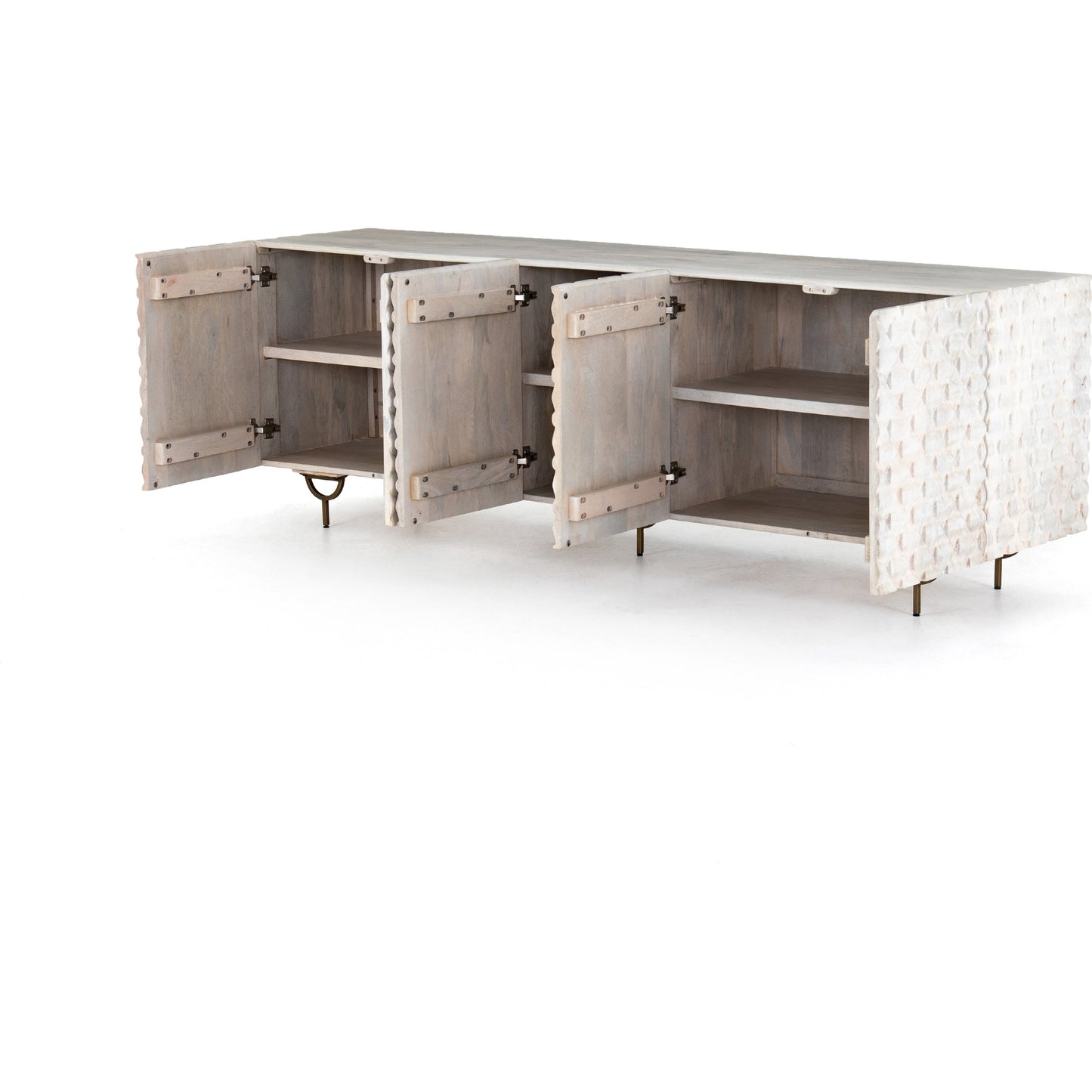 004 SI-1798137 | Additional Silo | Rio Sideboard by Four Hands in round cut white wash, antique brass, white wash mango. Made from solid mango, iron in a eclectic & global style.