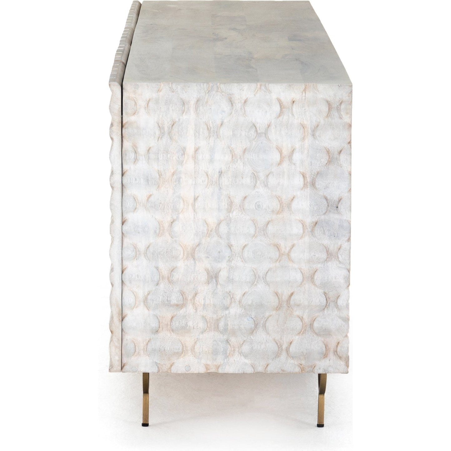 005 SI-1798137 | Additional Silo | Rio Sideboard by Four Hands in round cut white wash, antique brass, white wash mango. Made from solid mango, iron in a eclectic & global style.