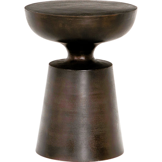 Cruz End Table by Four Hands in antique rust. Made from aluminum in a modern style.