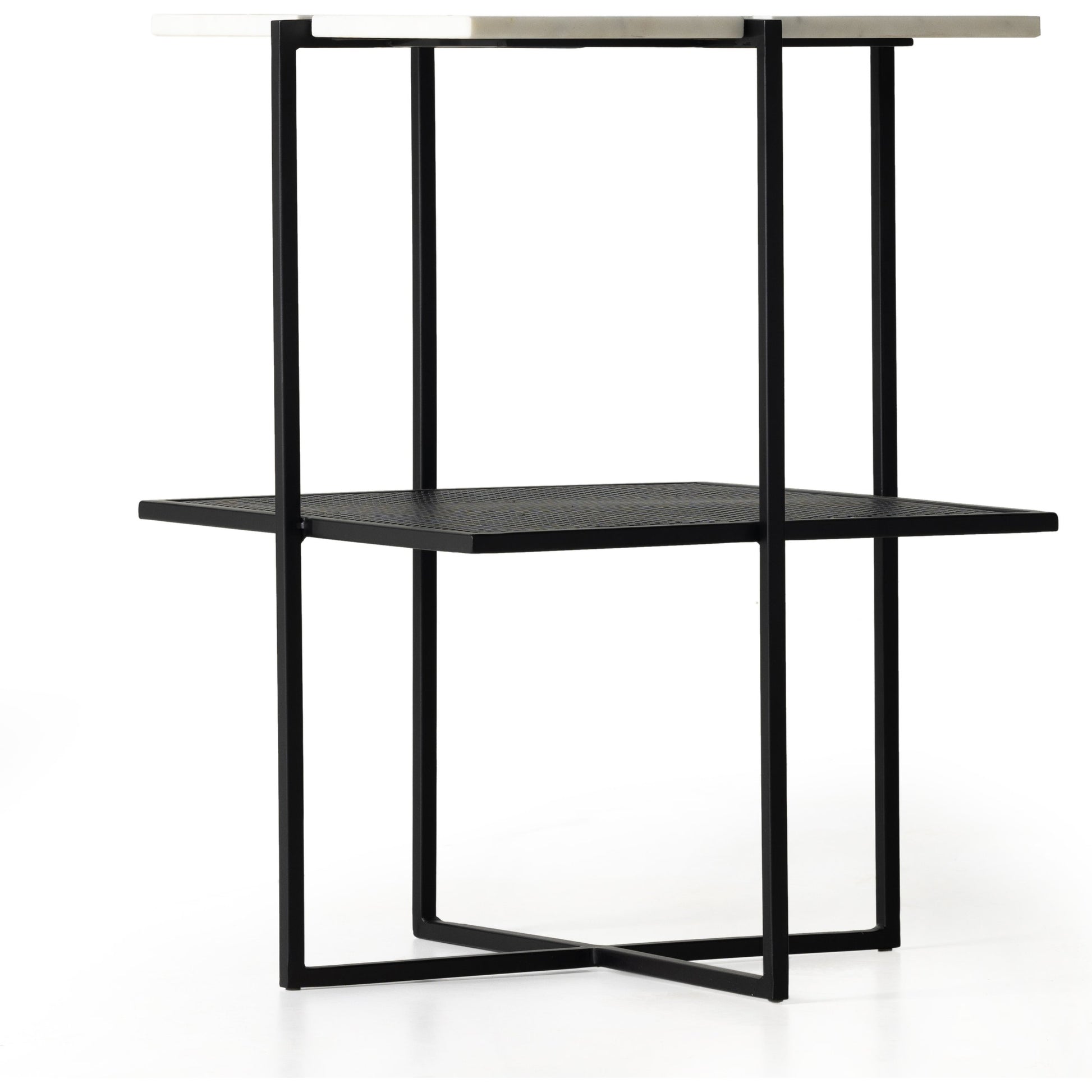 Olivia Nightstand by Four Hands in antique brass, polished white marble. Made from iron, solid marble in a modern style.