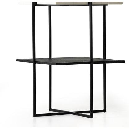Olivia Nightstand by Four Hands in antique brass, polished white marble. Made from iron, solid marble in a modern style.