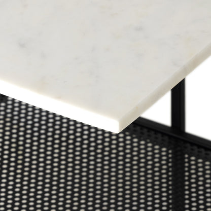 Olivia Nightstand by Four Hands in antique brass, polished white marble. Made from iron, solid marble in a modern style.