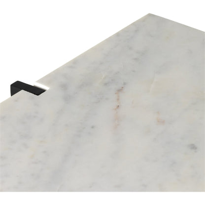 Olivia Nightstand by Four Hands in antique brass, polished white marble. Made from iron, solid marble in a modern style.