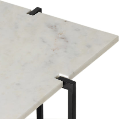 Olivia Nightstand by Four Hands in antique brass, polished white marble. Made from iron, solid marble in a modern style.