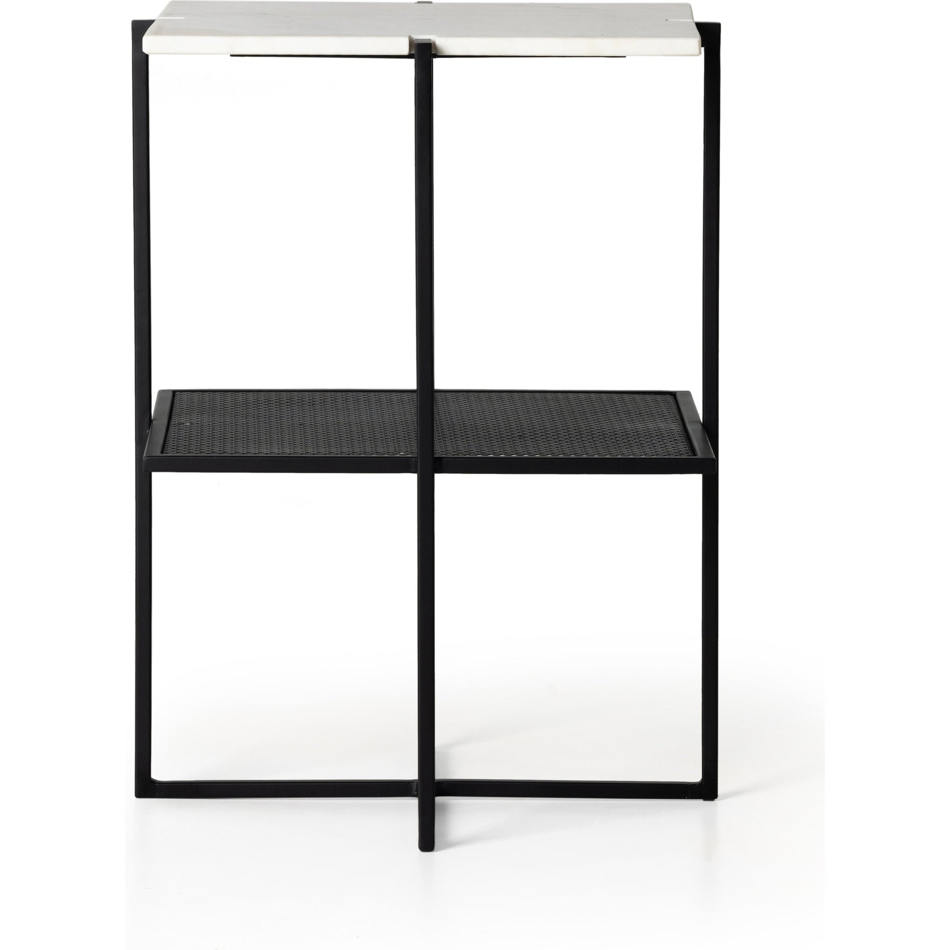 Olivia Nightstand by Four Hands in antique brass, polished white marble. Made from iron, solid marble in a modern style.