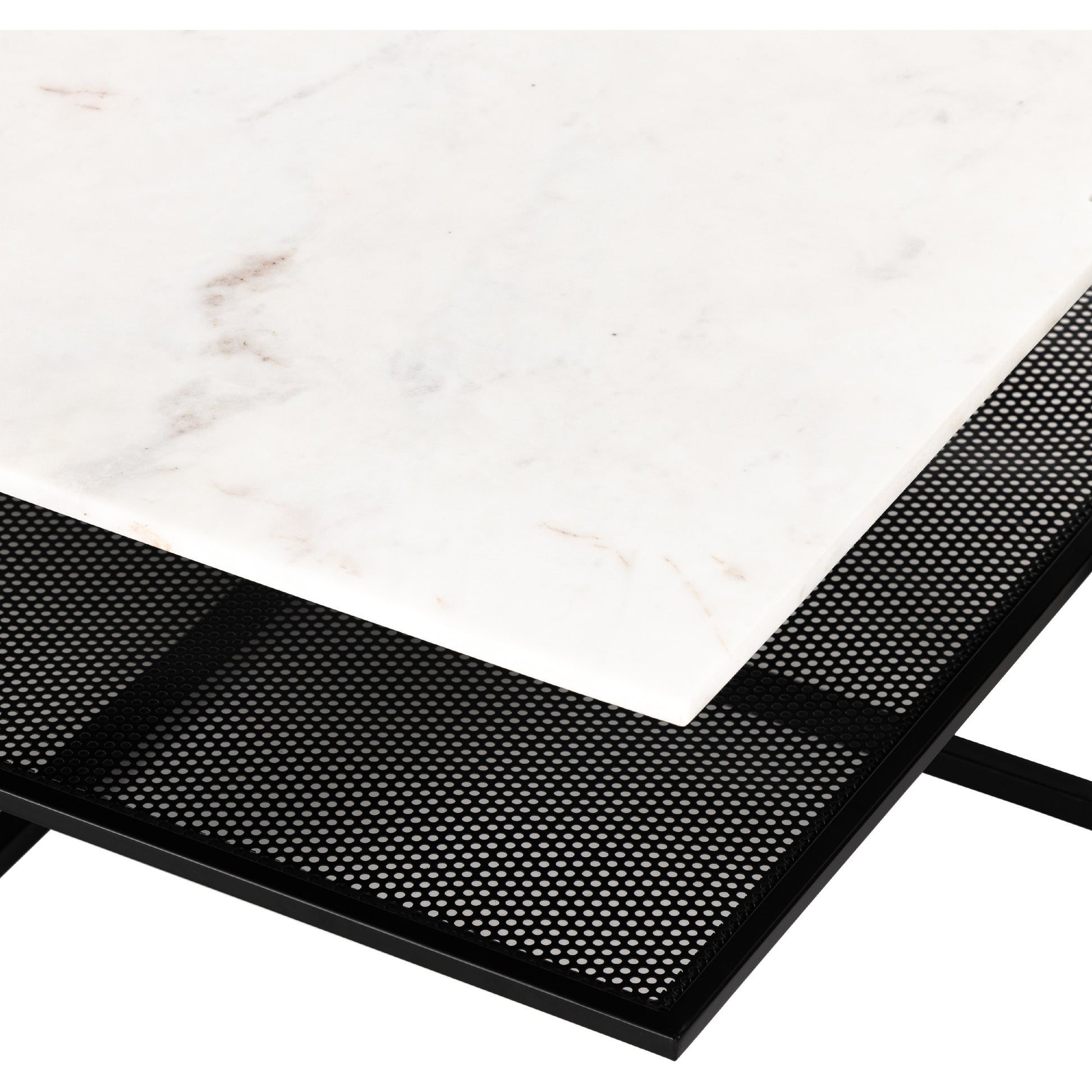 Olivia Square Coffee Table by Four Hands in antique brass, polished white marble and antique brass. Made from solid marble, iron, engineered hardwood in a modern style.
