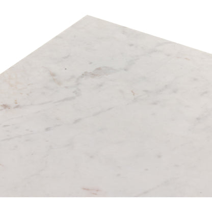 Olivia Square Coffee Table by Four Hands in antique brass, polished white marble and antique brass. Made from solid marble, iron, engineered hardwood in a modern style.