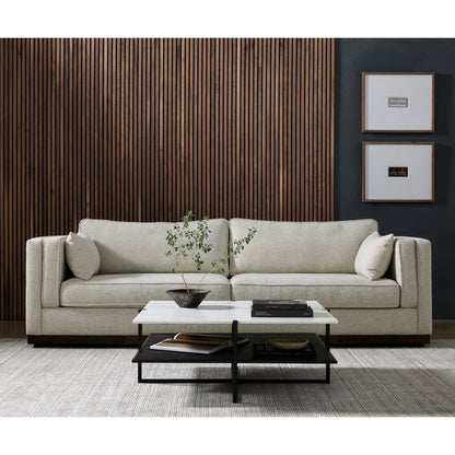 Olivia Square Coffee Table by Four Hands in antique brass, polished white marble and antique brass. Made from solid marble, iron, engineered hardwood in a modern style.