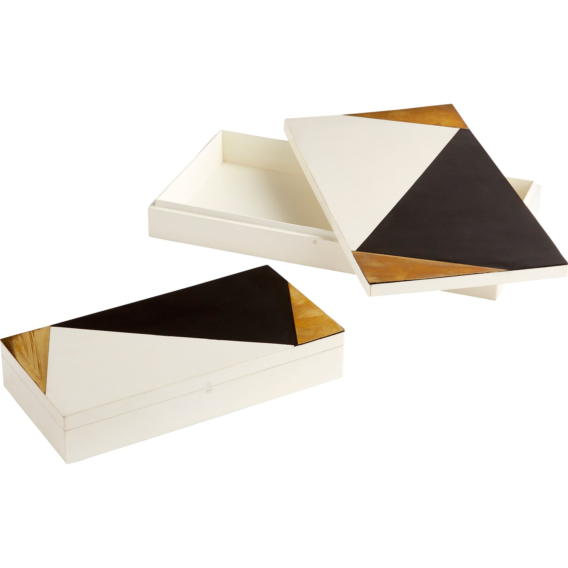 Modametric Container by Cyan Design in black - gold - white. Made from brass, resin, wood in a modern style.