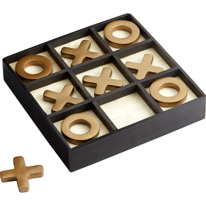 Tic-Tac-Glow Sculpture by Cyan Design in black - gold - white. Made from bone, iron, resin in a modern style.