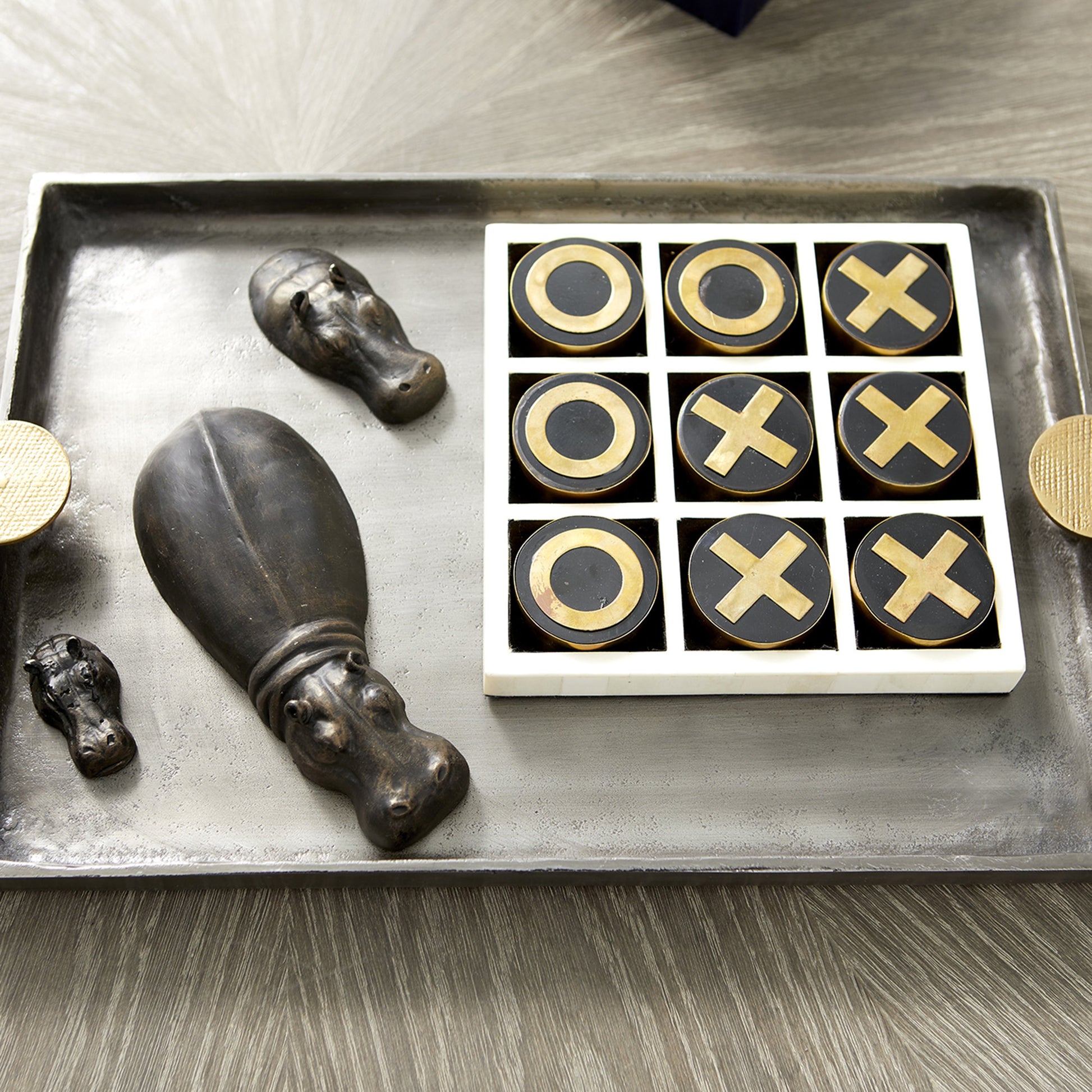 Noughts & Crosses Sculpture by Cyan Design in black - gold - white. Made from bone, iron, resin in a modern style.