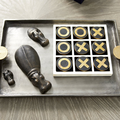 Noughts & Crosses Sculpture by Cyan Design in black - gold - white. Made from bone, iron, resin in a modern style.