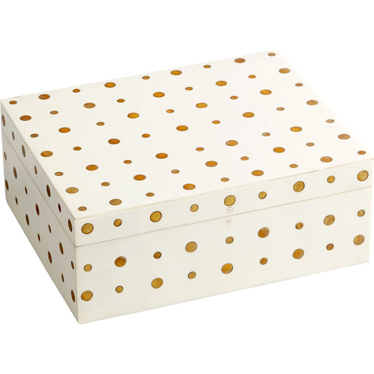Dot Crown Container by Cyan Design in white, brass. Made from brass, resin, wood in a eclectic & global style.
