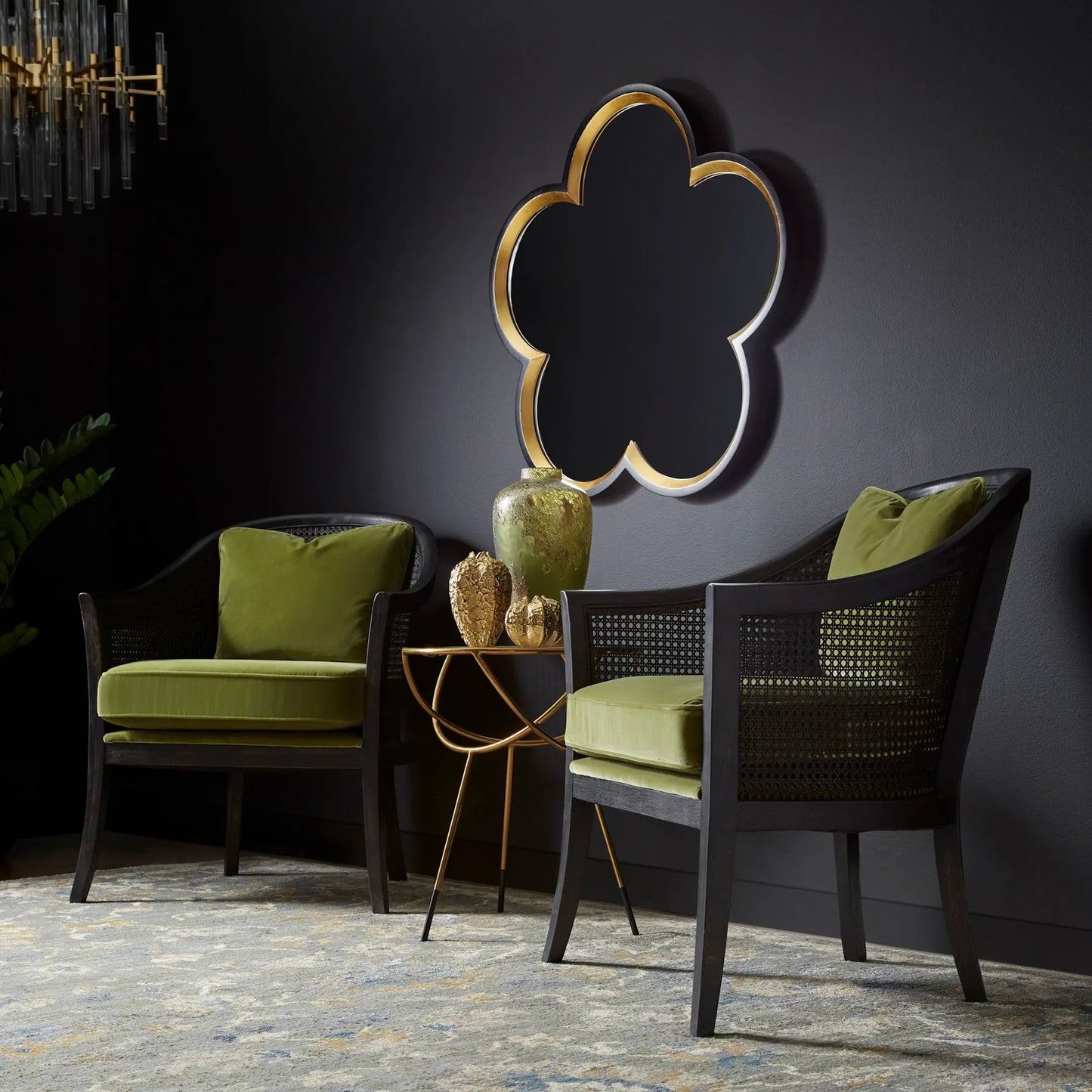 002 SR-778388 | Lifestyle | Gyroscope Side Table by Cyan Design in gold. Made from stainless steel, glass in a modern style.