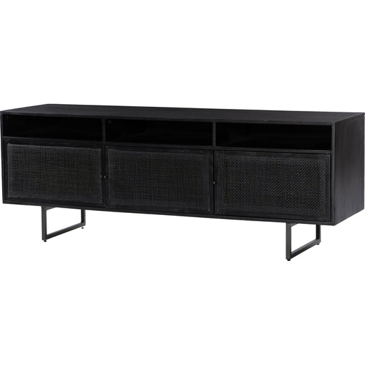 Carmel Media Console by Four Hands. Made from solid mango, cane, iron in a modern style.