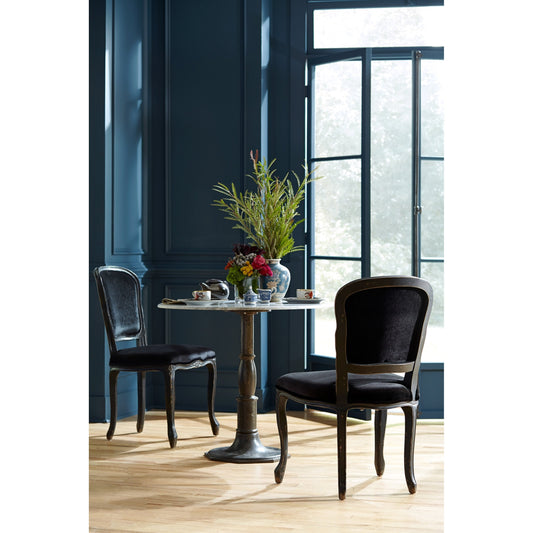 Lucy Bistro Table by Four Hands in carbon wash, white marble. Made from solid marble, iron, engineered hardwood in a traditional style.