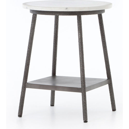 Lark Nightstand by Four Hands in gunmetal, polished white marble and polished white. Made from iron, solid marble in a coastal style.